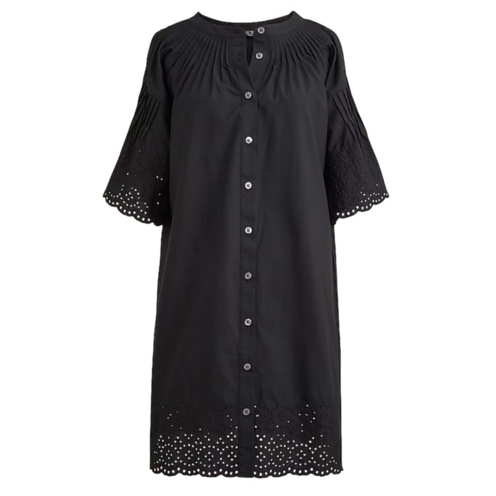 J.Crew Preppy Old Money Cotton Eyelet Button Front Dress Women Large Minimalist